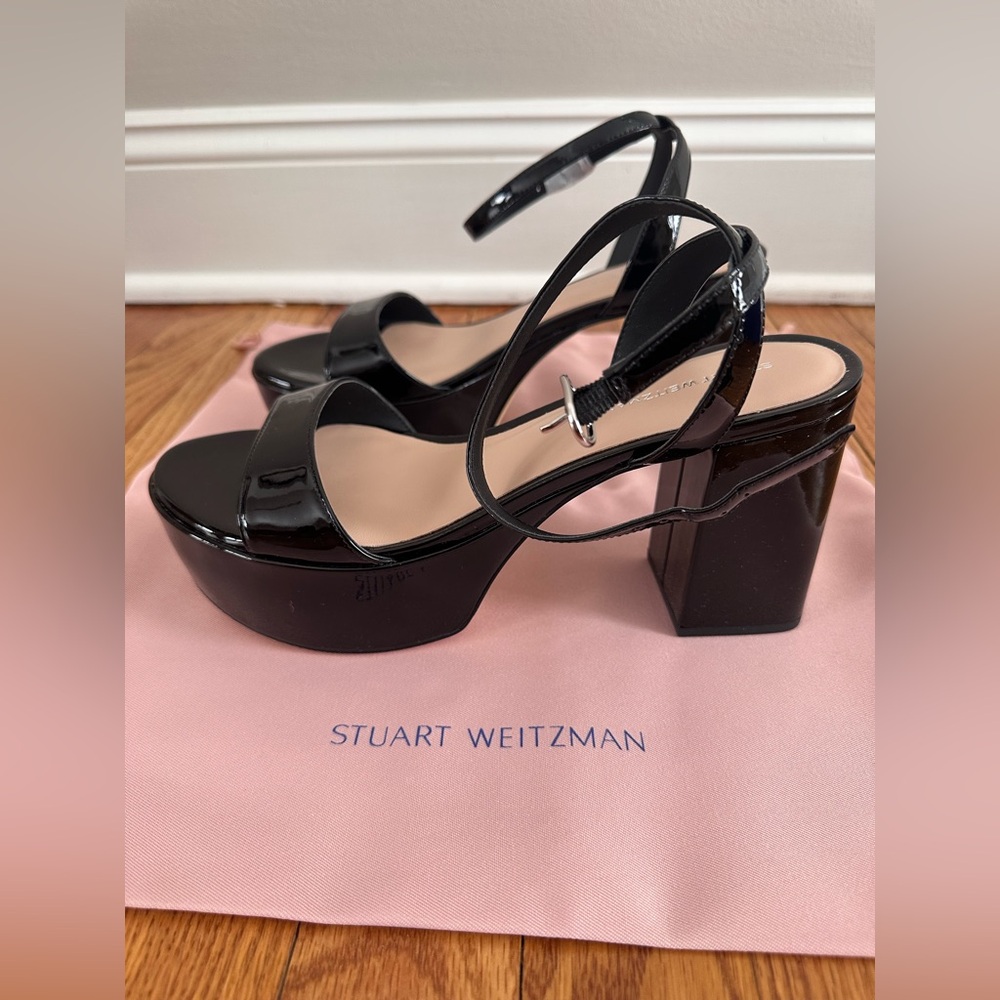 Stuart Weitzman Black Patent Leather Platform Sandals